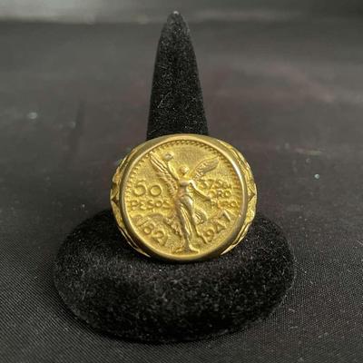 18K Gold 50 Pesos Coin Ring 