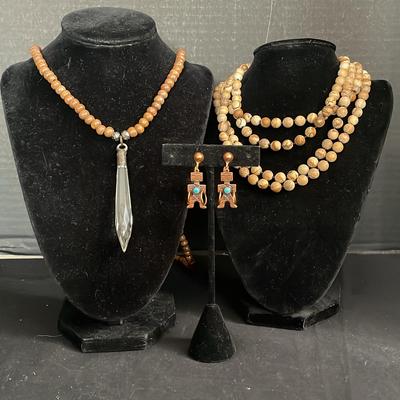 Native American Copper And Turquoise Earrings With Two Necklaces 