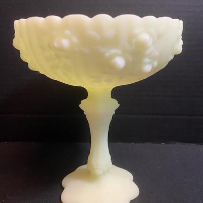 Vintage Fenton Uranium Milk Glass Pedestal Dish (Lime)