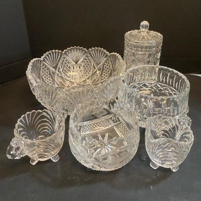 Crystal Scalloped Bowl, Candy Jar, Small Bowls & Sugar/Creamer Set