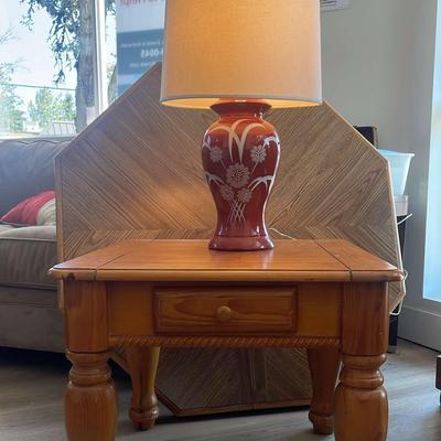 Nightstand With Vintage Cloisonné Floral Table Lamp