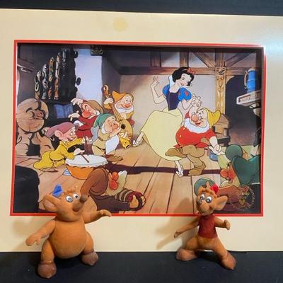 Snow White & The Seven Dwarfs Commemorative Lithograph With Two Mice