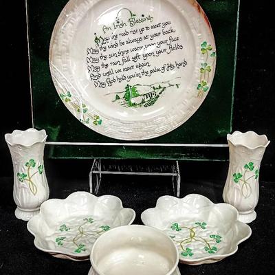 Belleek Fine Parian China Collection – Shamrock Pattern with Irish Blessing Plate