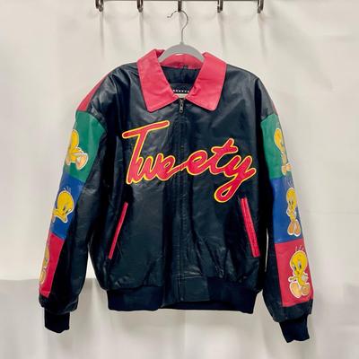 Vintage Classic Leather Looney Tunes Tweety Jacket Sz XL