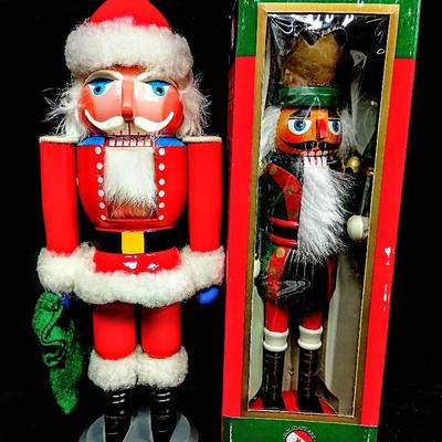 Pair of Holiday Wooden Nutcrackers – Santa Claus & Boxed King Soldier