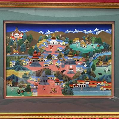 Original P. L. Dangol Signed And Framed Painting