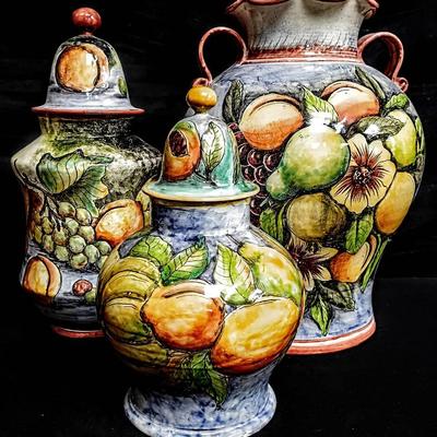 Set of Three Mexican Majolica Lidded Jars & Urn – Santa Rosa, Guanajuato
