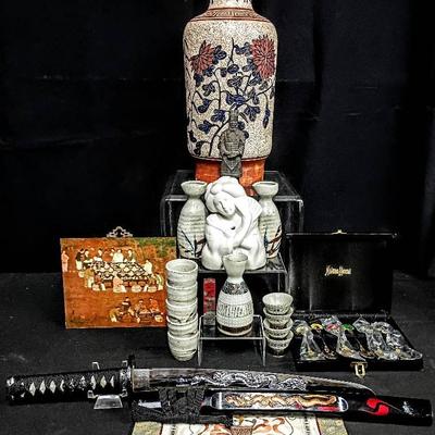 Collection of Asian Decorative Art & Collectibles – Vase, Wakizashi, Porcelain, and More