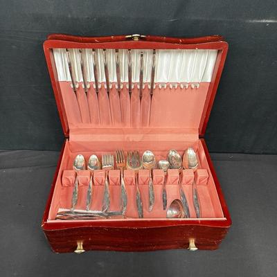 Wooden Silverware Box & Community Flatware Set