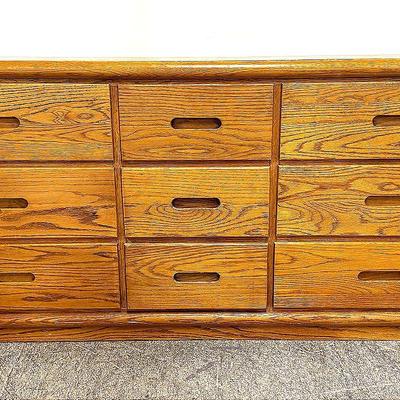 Mid-Century Solid Oak 9-Drawer Dresser