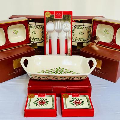 NIB Lenox “Holiday” Serving Pieces - Casserole Dish, Bowls, Trivet, Salad Server & More 