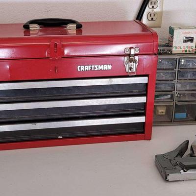 Craftsman Tool Box Full Of Tools, Hardware Container, And Related Items