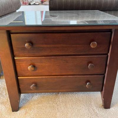 Dark Wood, Three Drawer Side Table