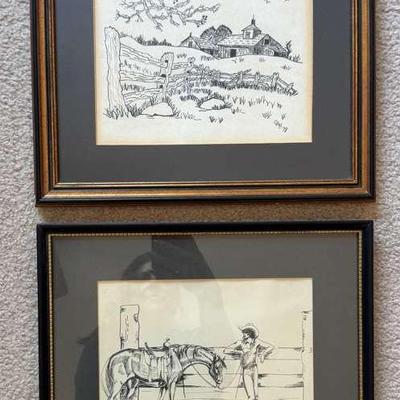 Framed Western-Themed Sketches 