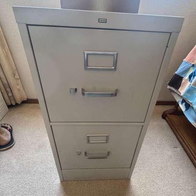 White Metal Filing Two-Drawer Filing Cabinet With Handy Metal Box