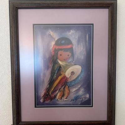 Signed De Grazia Art, “Pima Indian Drummer Boy”