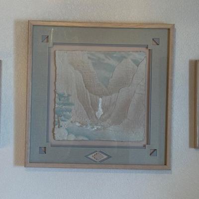 3 Pc. Framed piece of Southwestern 3D hand-cast paper art 
