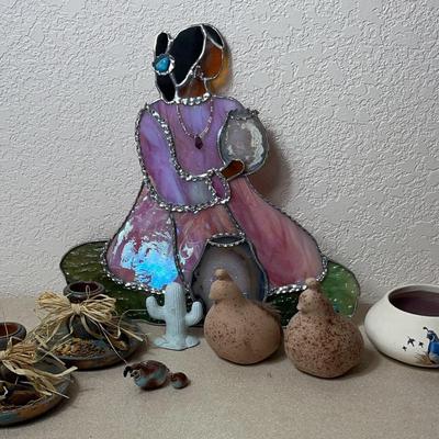 Stained Glass Native American Decor, Candle Holders, And Various Quail 