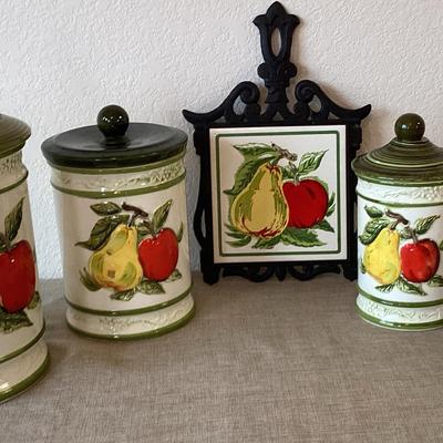 Vintage Canisters And Trivet