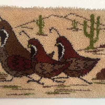 Vintage Quail Handcrafted Latch Hook Rug Wall Art