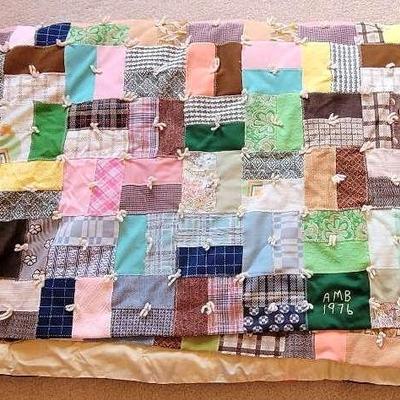 Large Vintage Handcrafted Quilt "AMB 1976"