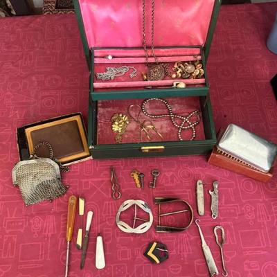 Vintage Jewelry Box with Jewels and other Interesting Finds