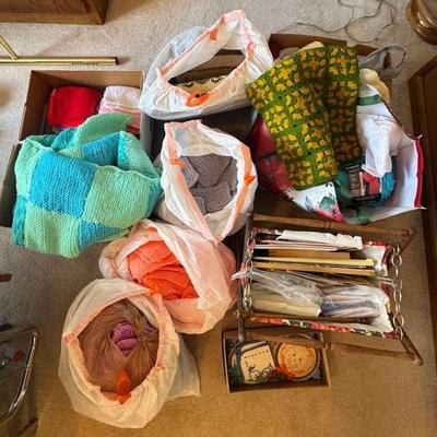 Crocheted Swatches, Yarn, Pattern Instructions and Miscellaneous Arts and Crafts Mystery Lot 