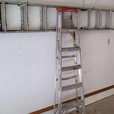 One Aluminum Extension Ladder & 6ft Ladder