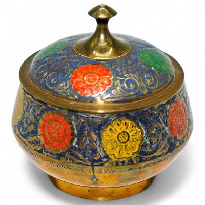 Vintage Handcrafted Indian Brass Jar w/ Lid