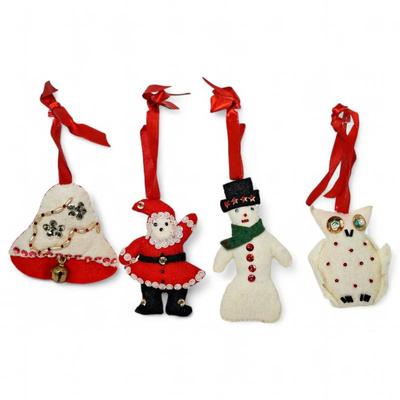 Four Handmade Felt Christmas Ornaments