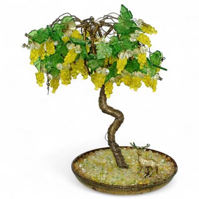 Mid-Century Brass & Glass Grape Tree Sculpture