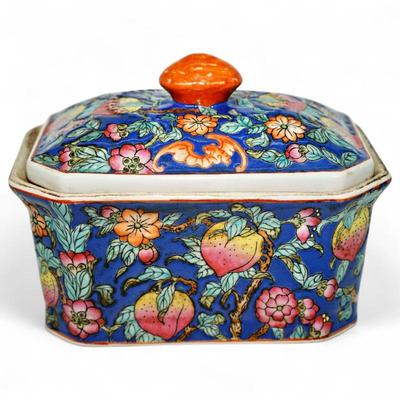 Vintage Chinese Cloisonné Lidded Box w/ Floral Motif