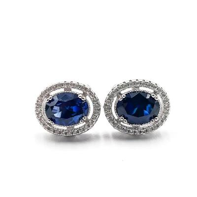Sterling 925 Blue Oval Stud Earrings