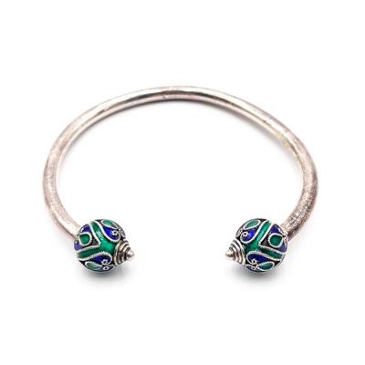 Sterling Silver 925 Cuff Bangle w/ Enamel Ends