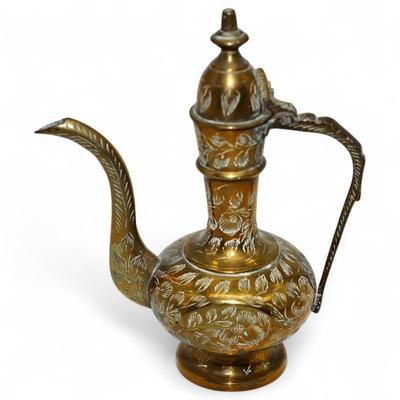 Engraved Brass Oil Decanter Tea Pot