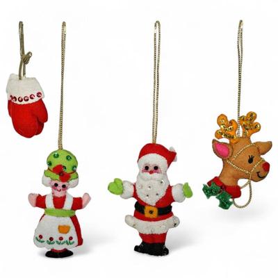 Four Festive Felt Christmas Ornaments