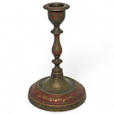 Brass Candle Holder w/ Enamel Inlay