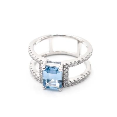 Sterling Silver 925 Baguette Cut Aquamarine Ring