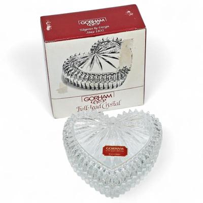Vintage Gorham Crystal Heart Trinket Box, 4”