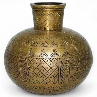 Vintage Engraved Brass Vase Holy Water Vessel