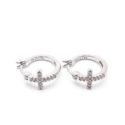 Sterling Silver 925 PAJ Hoop Earrings With CZ Cross