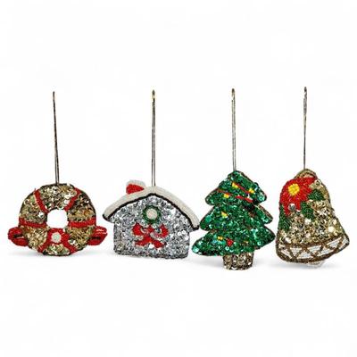 Four Handmade Sequined Christmas Ornaments