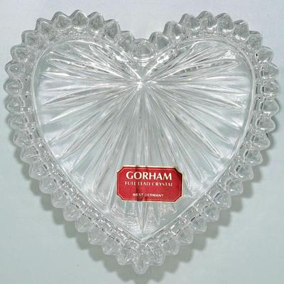 Vintage Gorham Crystal Heart Trinket Box, 4”