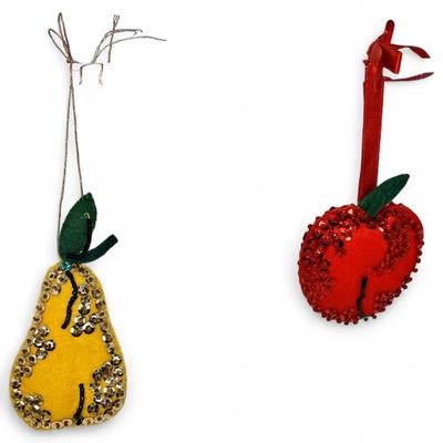 Handcrafted Felt Fruit Ornaments w/ Sequins