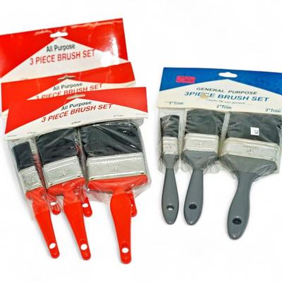 3-Piece Paintbrush Sets w/ Red and Gray Handles
