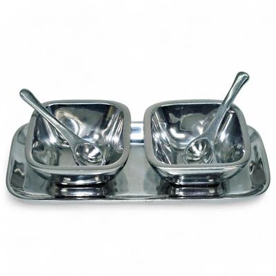 Pottery Barn Barona Silver Metal Salt Pepper Cellars Set
