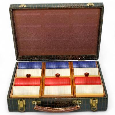 Vintage Poker Chip Holder Carousel Set in Alligator Case