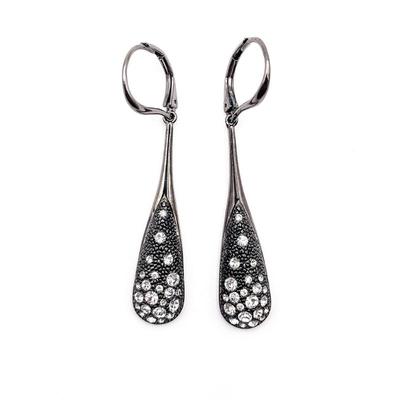 Sterling Silver 925 Hematite Encrusted Drop Earrings
