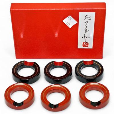 Vintage Napkin Rings & Chopstick Rests Set in Black / Red