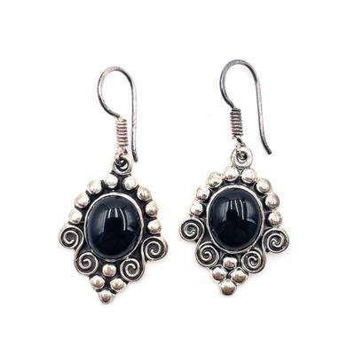 MWS Mexico Sterling Silver Black Onyx Dangle Earrings